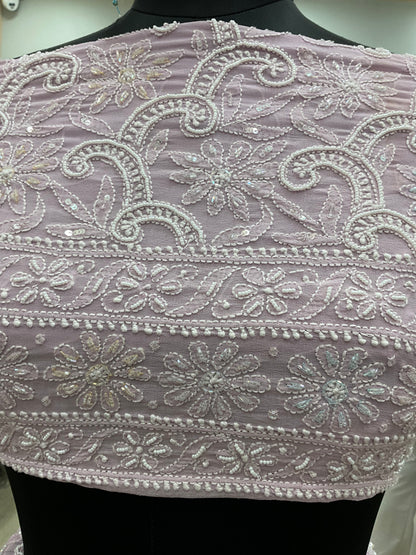 Pure Georgette Heavy Multicolored Cutdana Pearl and Sequence Lilac