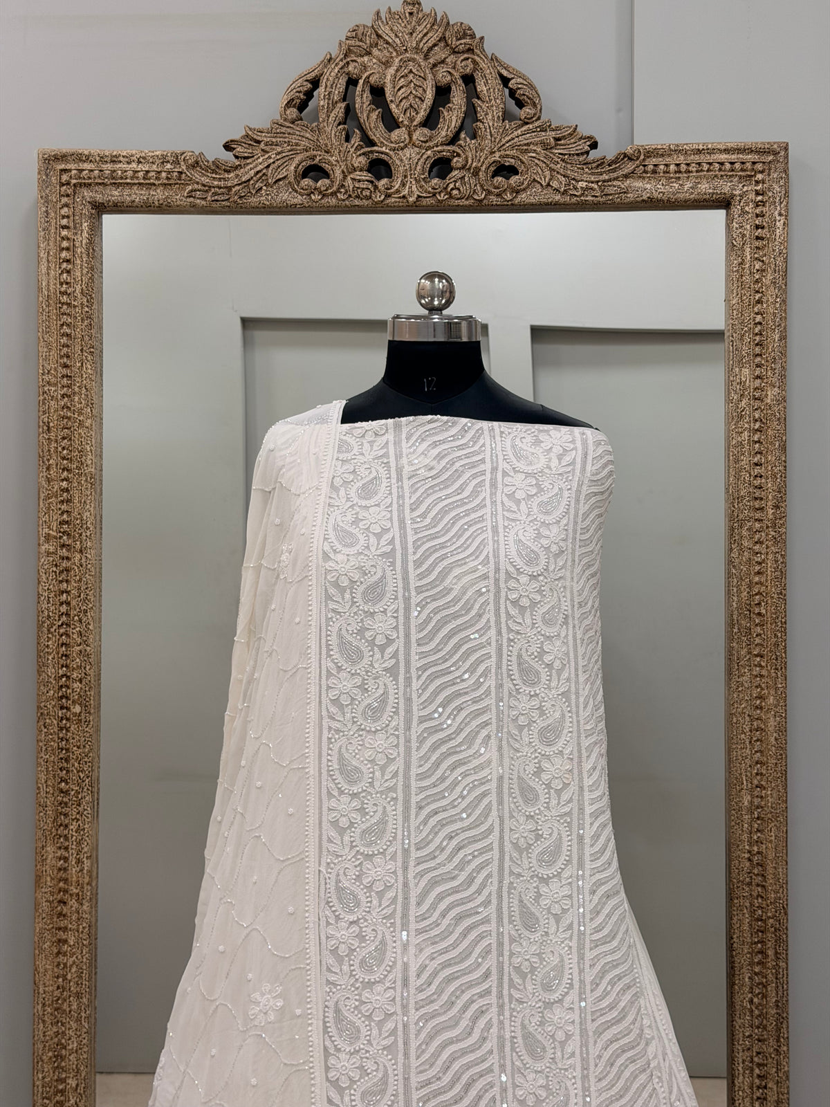 Pure Georgette Heavy Pearl Cutdana and Sequence Designer White