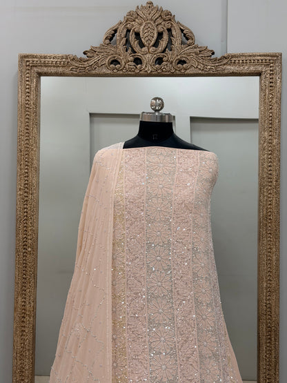 Pure Georgette Heavy Pearl Cutdana and Sequence Designer Peach