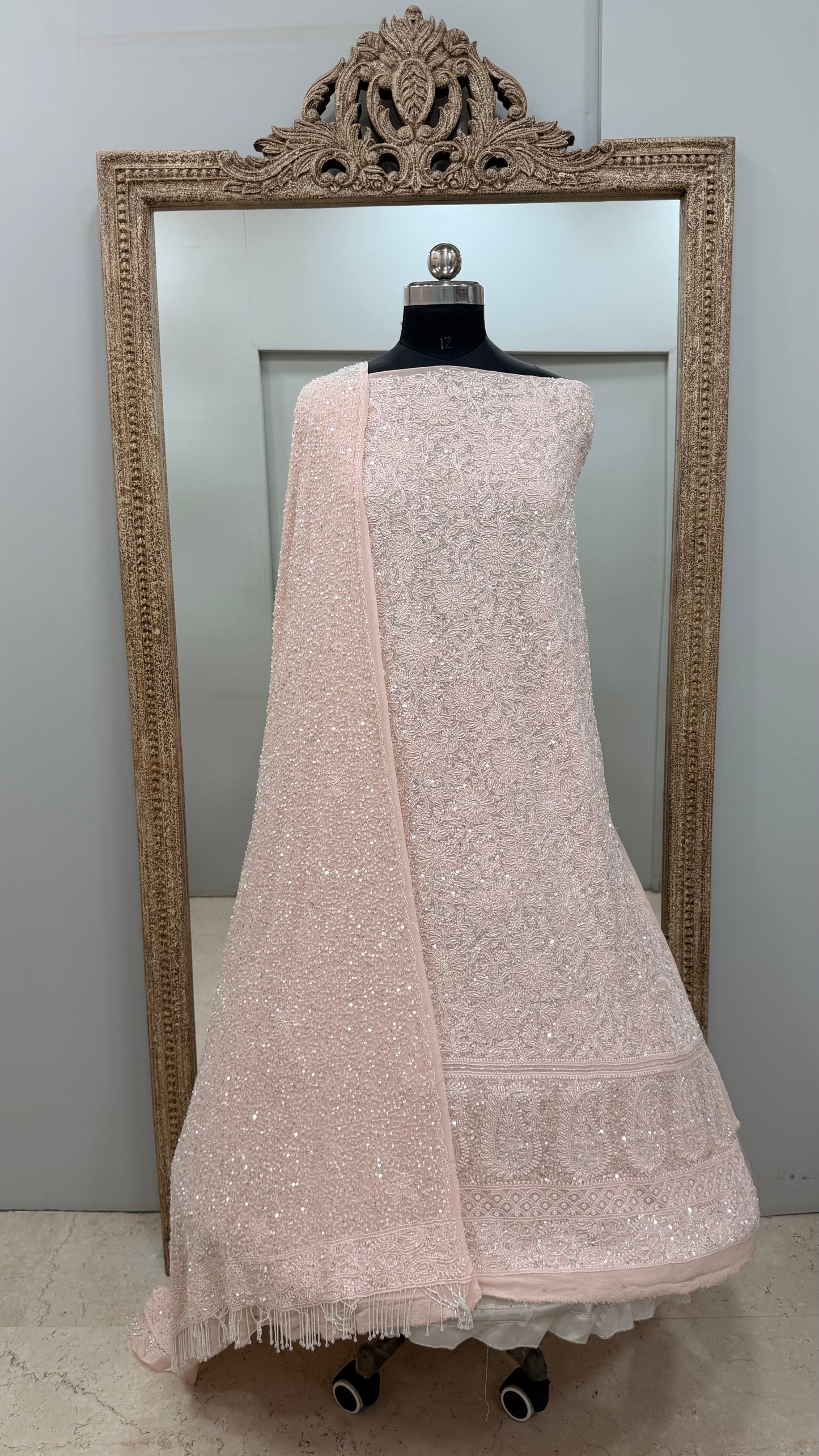 Pure Georgette Heavy Pearl Cutdana and Sequence Designer Pink