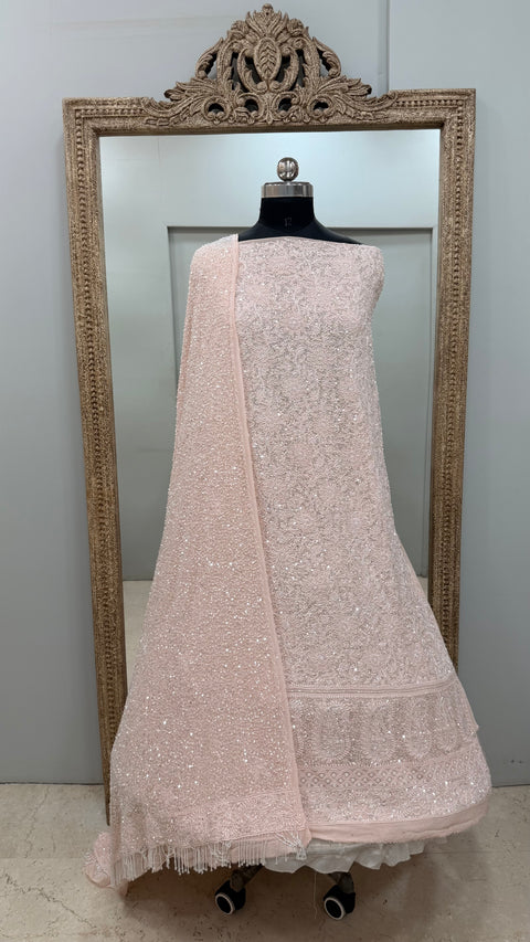 Pure Georgette Heavy Pearl Cutdana and Sequence Designer Pink
