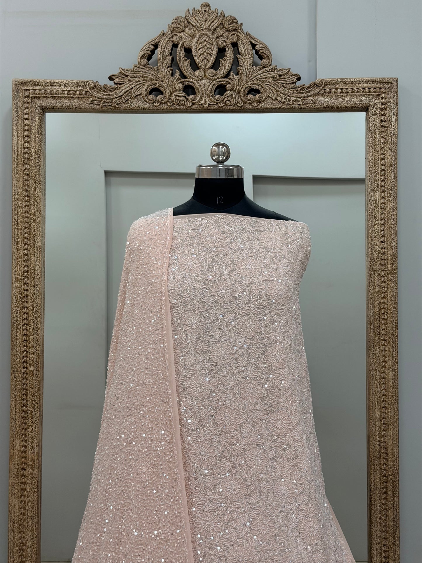 Pure Georgette Heavy Pearl Cutdana and Sequence Designer Pink