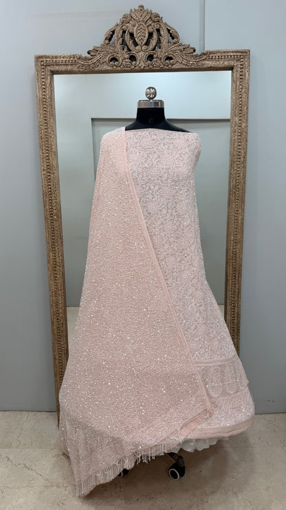 Pure Georgette Heavy Pearl Cutdana and Sequence Designer Pink