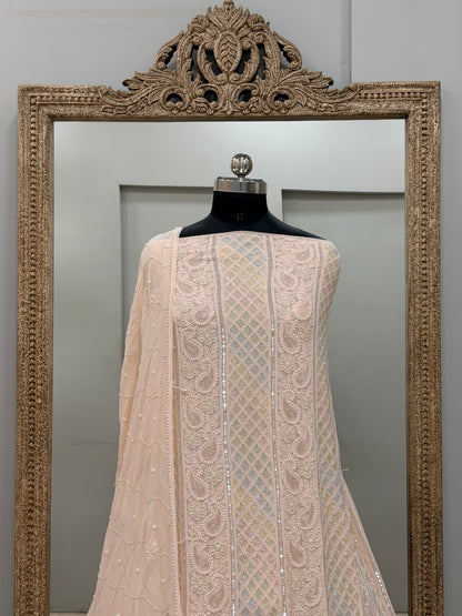 Pure Georgette Heavy Pearl Cutdana and Sequence Designer Beige