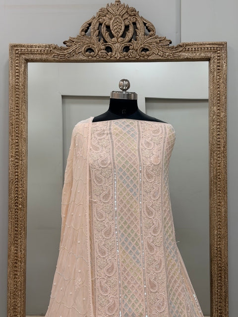 Pure Georgette Heavy Pearl Cutdana and Sequence Designer Beige