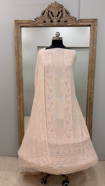 Pure Georgette Heavy Pearl Cutdana and Sequence Designer Beige