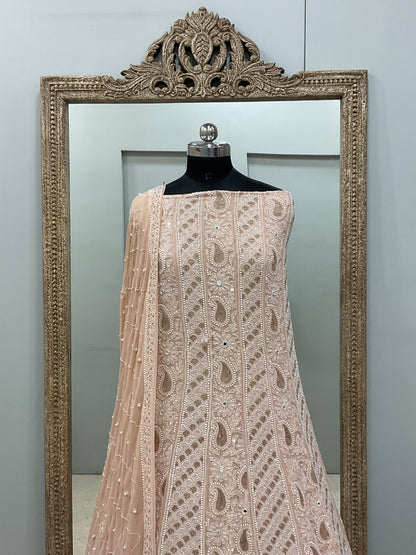 Pure Georgette Anarkali Heavy Pearl, Mirror,Cutdana and Sequence Peach