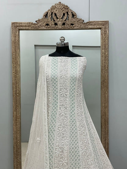 Pure Georgette Anarkali Heavy Pearl, Multi Coloured Cutdana and Sequence White