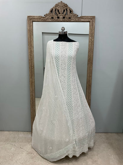 Pure Georgette Anarkali Heavy Pearl, Multi Coloured Cutdana and Sequence White