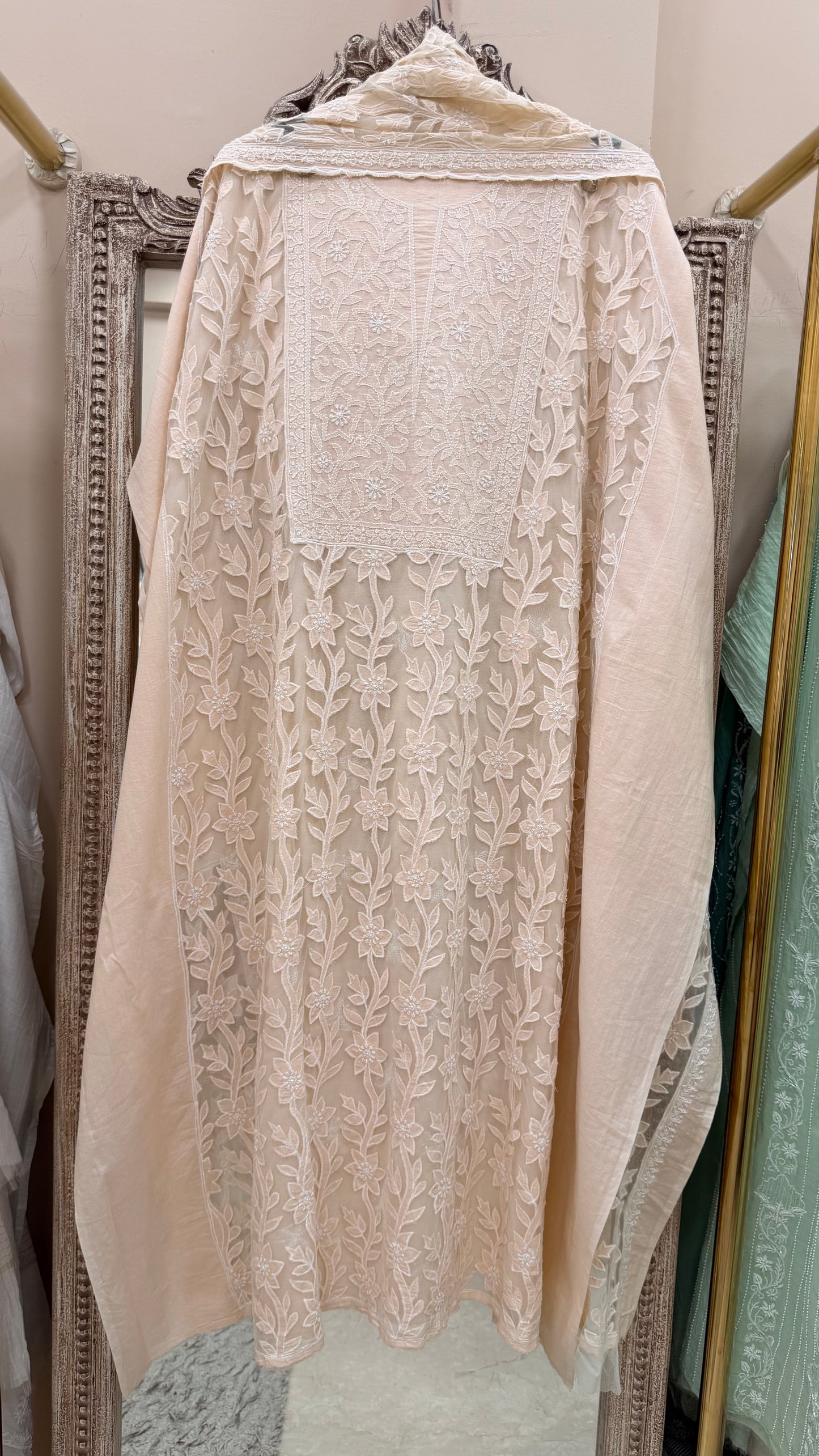 Pure Mul Cotton With Net Patch Work Straight Heavy Dupatta Peach