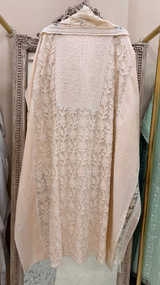 Pure Mul Cotton With Net Patch Work Straight Heavy Dupatta Peach