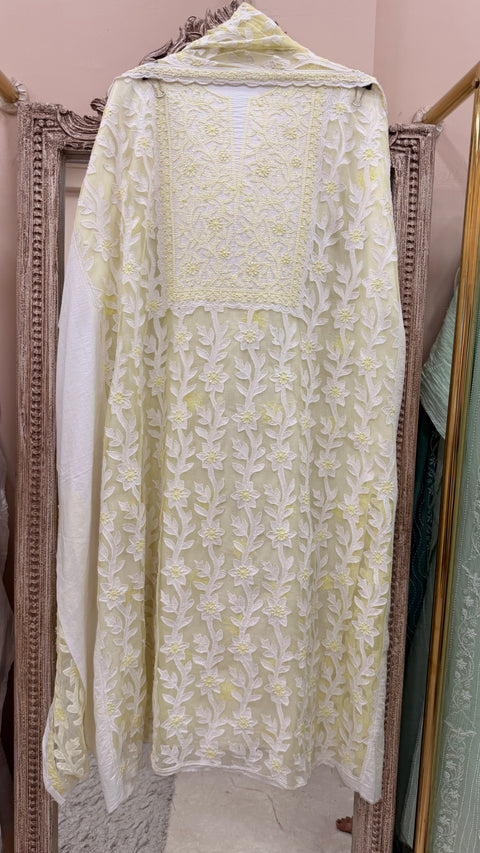 Pure Mul Cotton With Net Patch Work Straight Heavy Dupatta Yellow