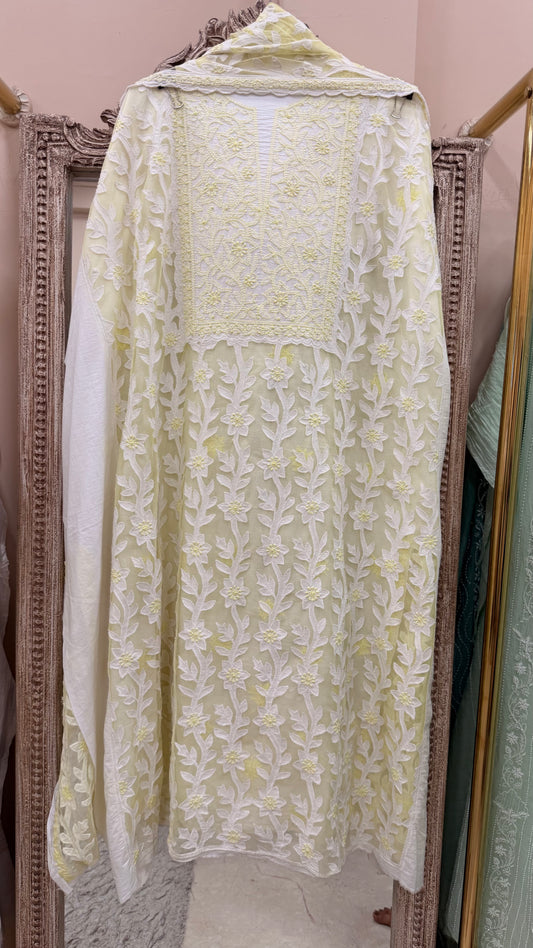 Pure Mul Cotton With Net Patch Work Straight Heavy Dupatta Yellow