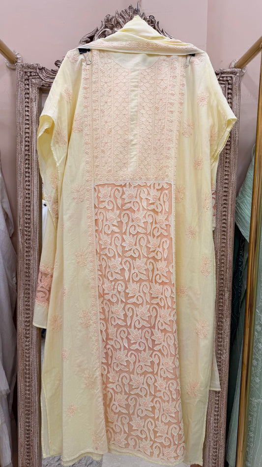Pure Mul Cotton With Net Patch Work Straight Heavy Dupatta Yellow
