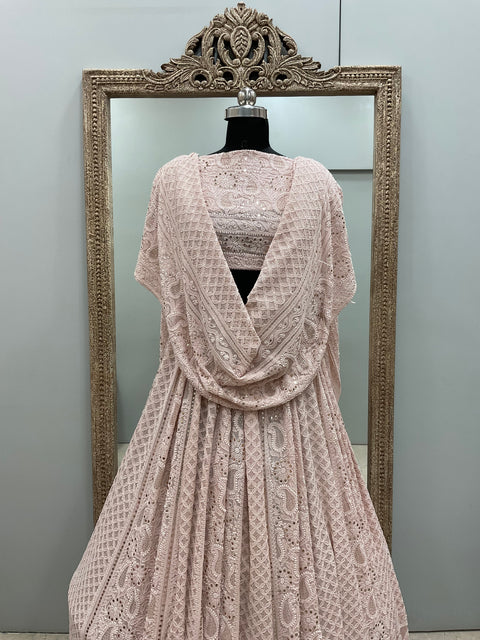 Pure Georgette Lehenga With Heavy Mukaish Work Powder Pink