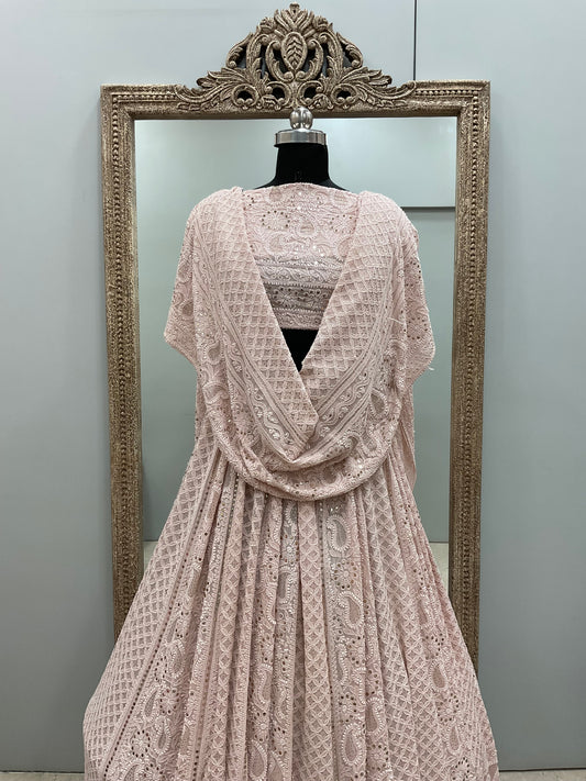 Pure Georgette Lehenga With Heavy Mukaish Work Powder Pink