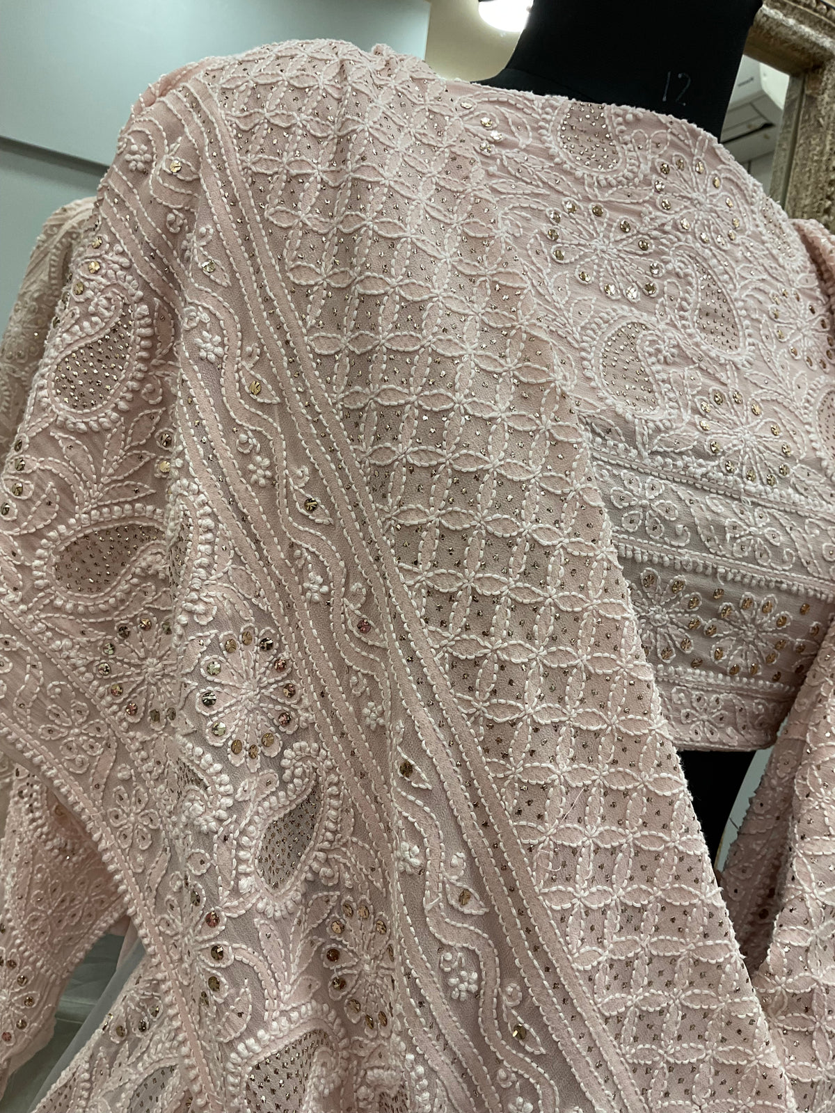 Pure Georgette Lehenga With Heavy Mukaish Work Powder Pink