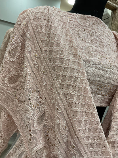 Pure Georgette Lehenga With Heavy Mukaish Work Powder Pink