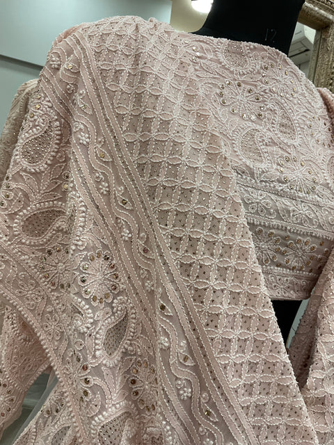 Pure Georgette Lehenga With Heavy Mukaish Work Powder Pink