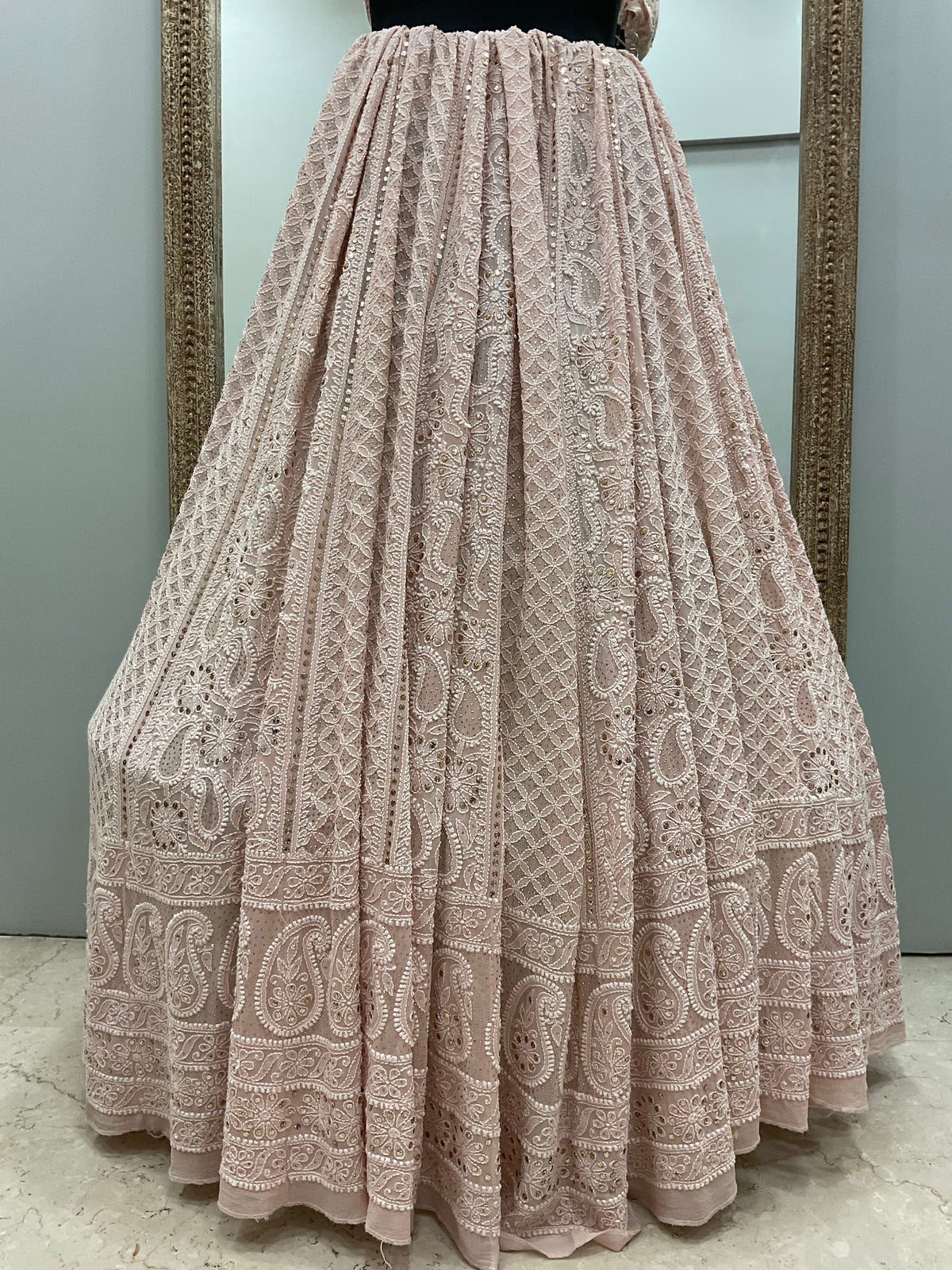 Pure Georgette Lehenga With Heavy Mukaish Work Powder Pink