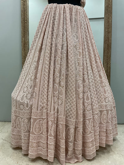 Pure Georgette Lehenga With Heavy Mukaish Work Powder Pink