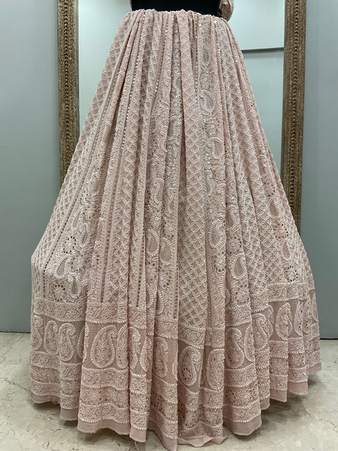 Pure Georgette Lehenga With Heavy Mukaish Work Powder Pink