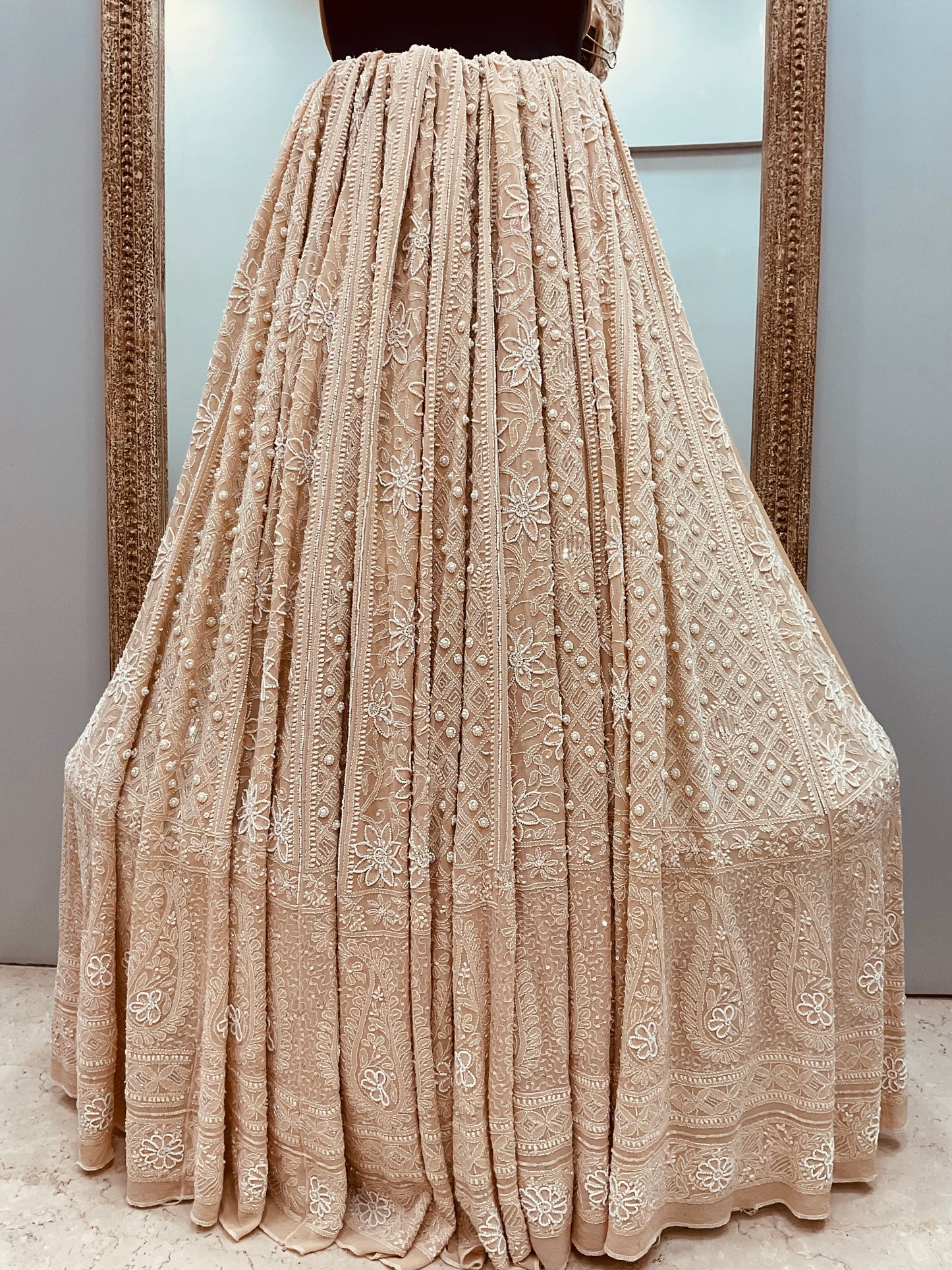 Pure Georgette Heavy Multicolored Cutdana Pearl and Sequence Beige