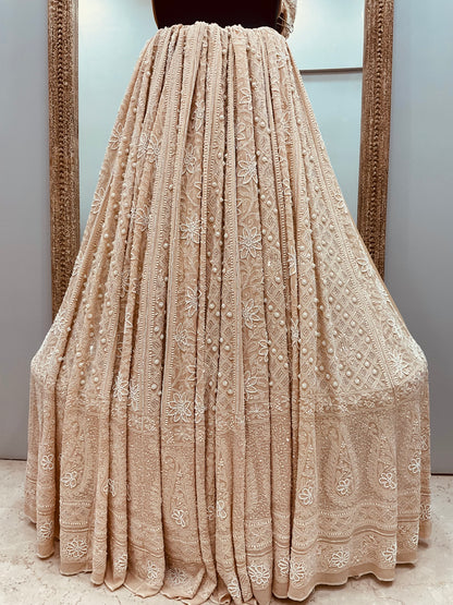 Pure Georgette Heavy Multicolored Cutdana Pearl and Sequence Beige
