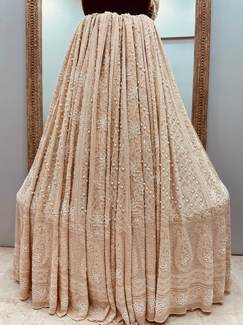 Pure Georgette Heavy Multicolored Cutdana Pearl and Sequence Beige