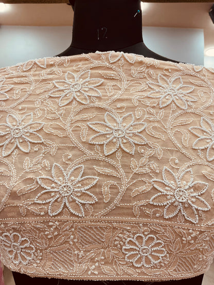 Pure Georgette Heavy Multicolored Cutdana Pearl and Sequence Beige