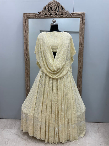 Semi Georgette Heavy Pearl and Sequence Work Yellow