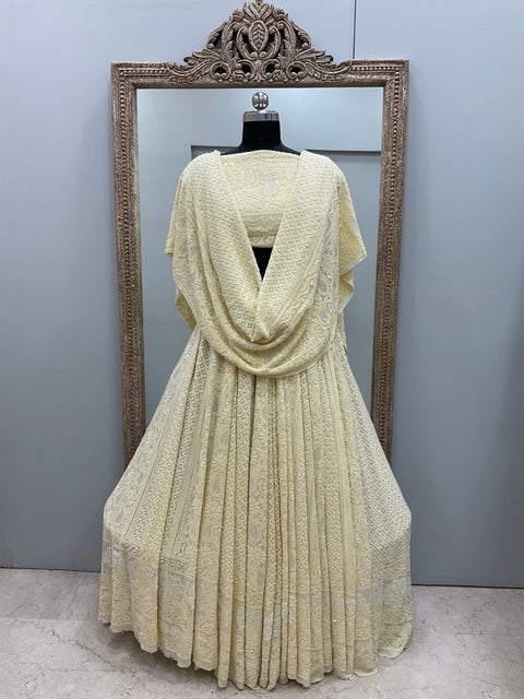 Semi Georgette Heavy Pearl and Sequence Work Yellow