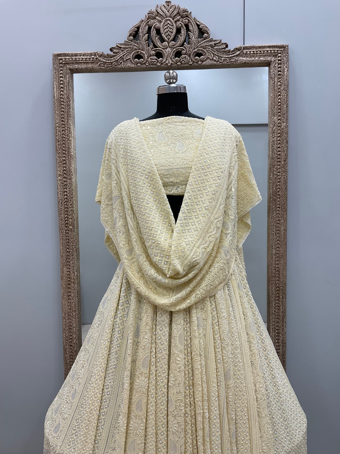 Semi Georgette Heavy Pearl and Sequence Work Yellow
