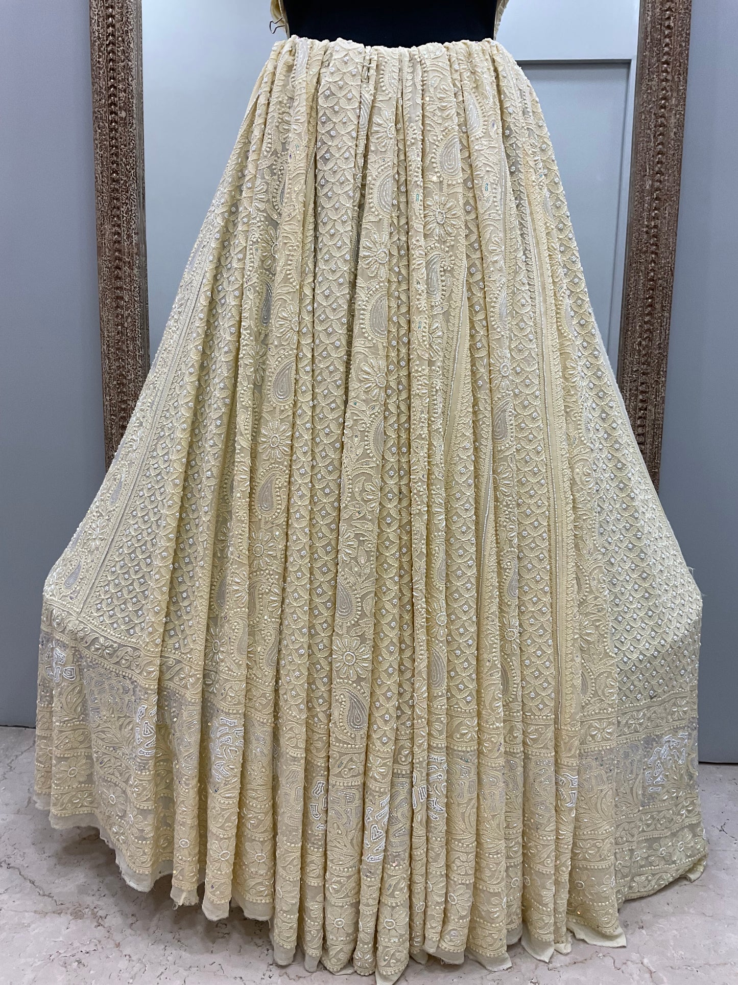 Semi Georgette Heavy Pearl and Sequence Work Yellow