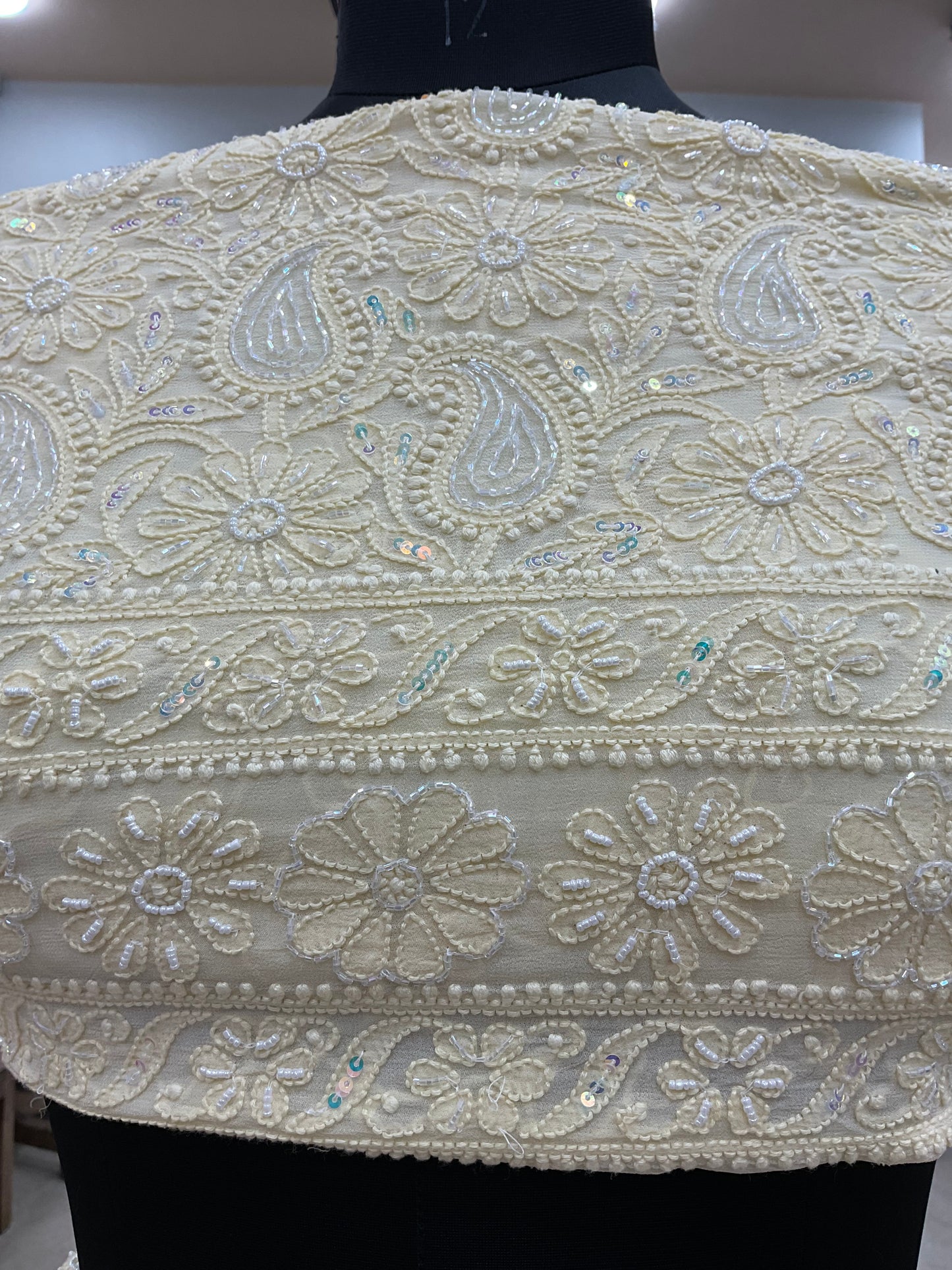 Semi Georgette Heavy Pearl and Sequence Work Yellow