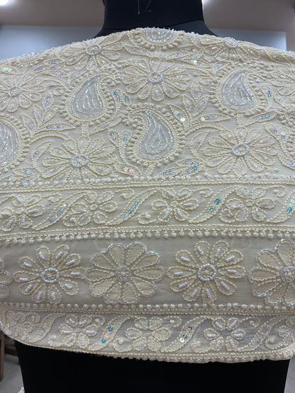 Semi Georgette Heavy Pearl and Sequence Work Yellow