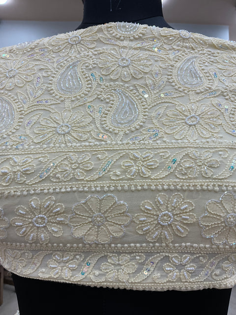 Semi Georgette Heavy Pearl and Sequence Work Yellow