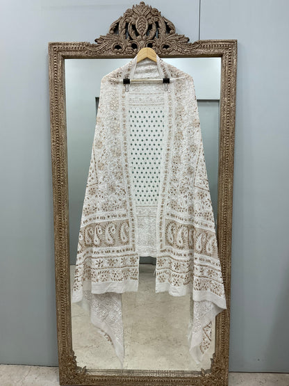 Pure Georgette Heavy Gota Mirror Work Designer Dupatta Off White