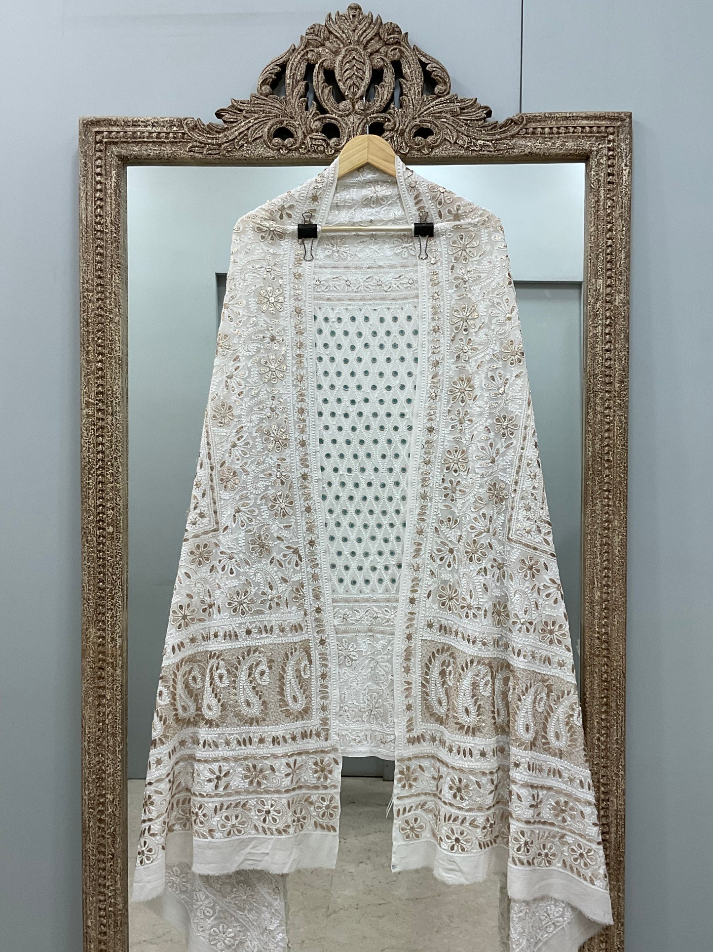 Pure Georgette Heavy Gota Mirror Work Designer Dupatta Off White