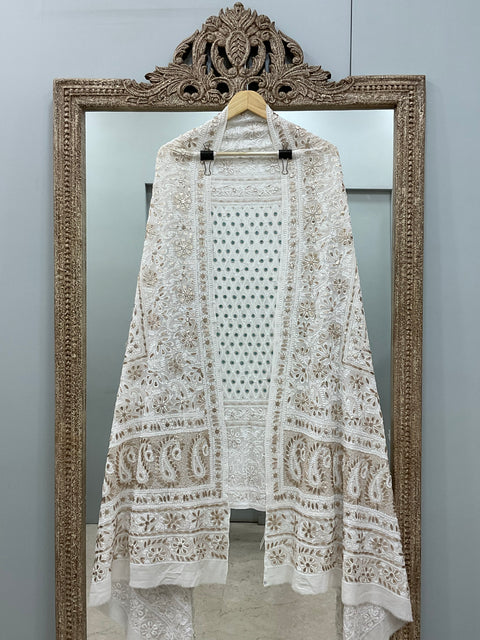Pure Georgette Heavy Gota Mirror Work Designer Dupatta Off White