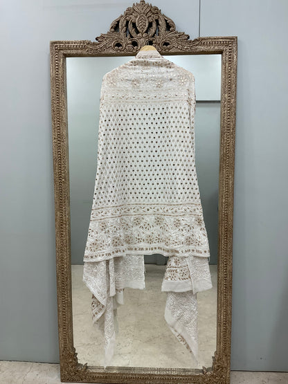 Pure Georgette Heavy Gota Mirror Work Designer Dupatta Off White
