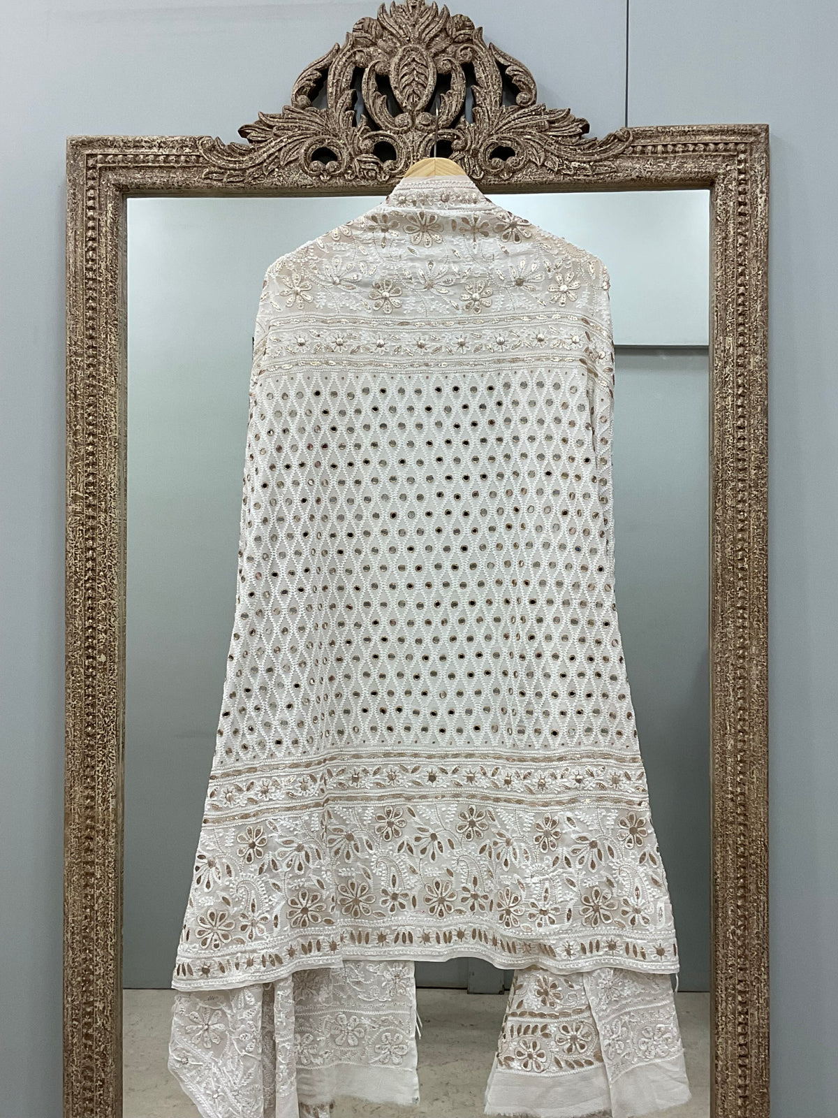 Pure Georgette Heavy Gota Mirror Work Designer Dupatta Off White