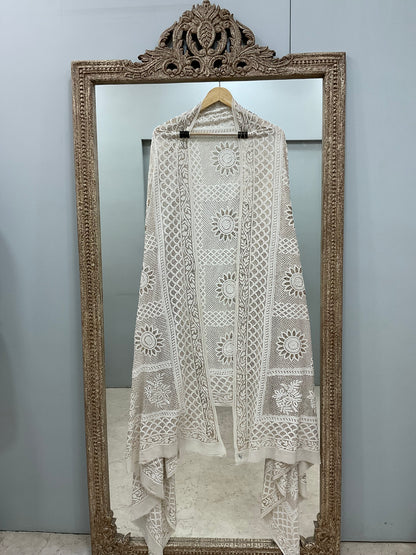Pure Georgette Heavy Mukaish Designer Dupatta Off White