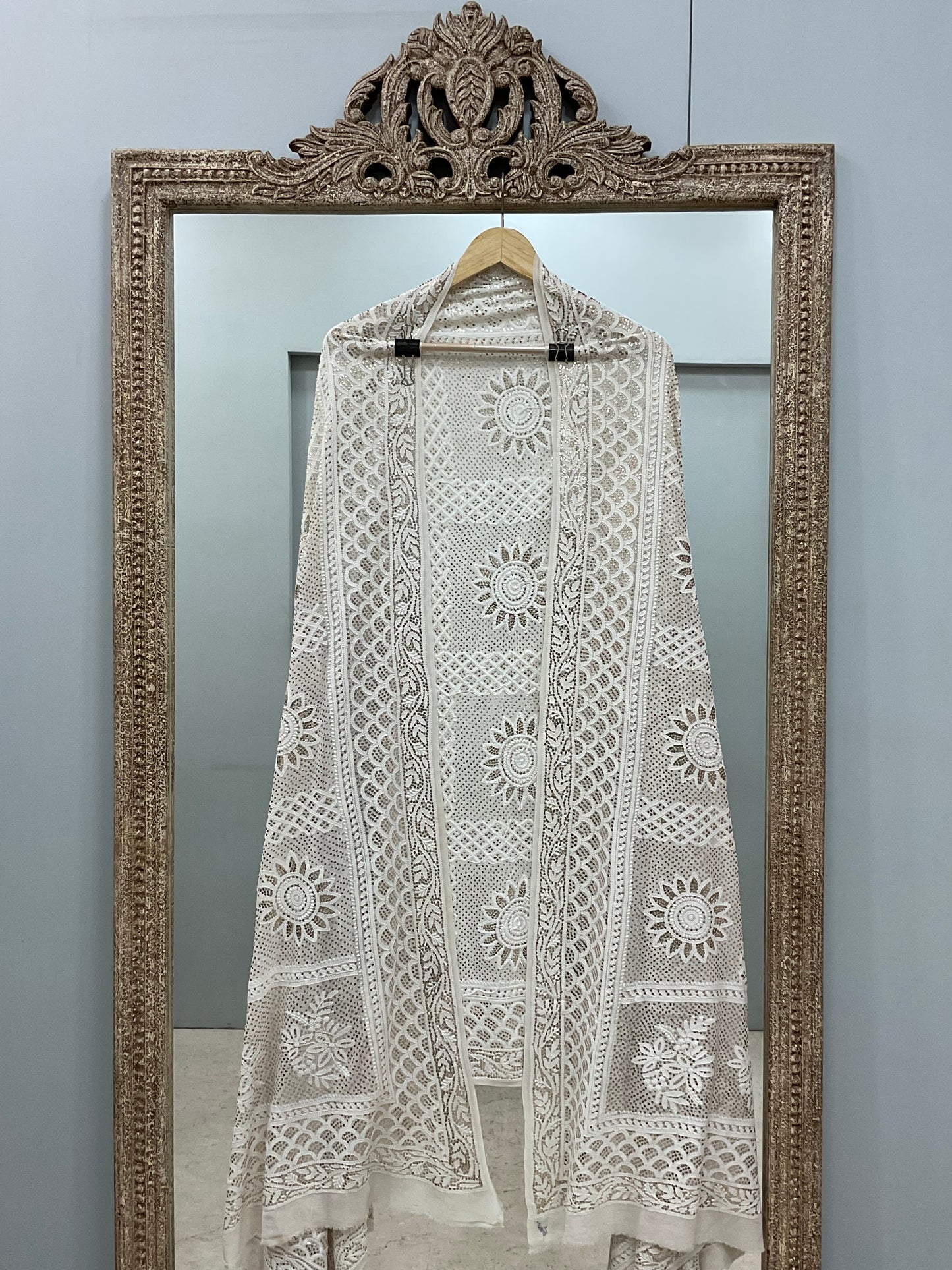 Pure Georgette Heavy Mukaish Designer Dupatta Off White