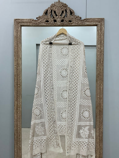 Pure Georgette Heavy Mukaish Designer Dupatta Off White