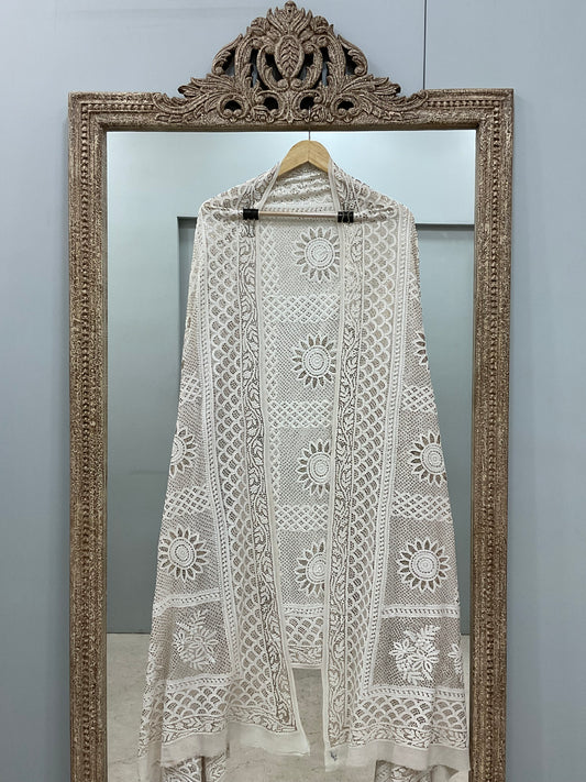 Pure Georgette Heavy Mukaish Designer Dupatta Off White