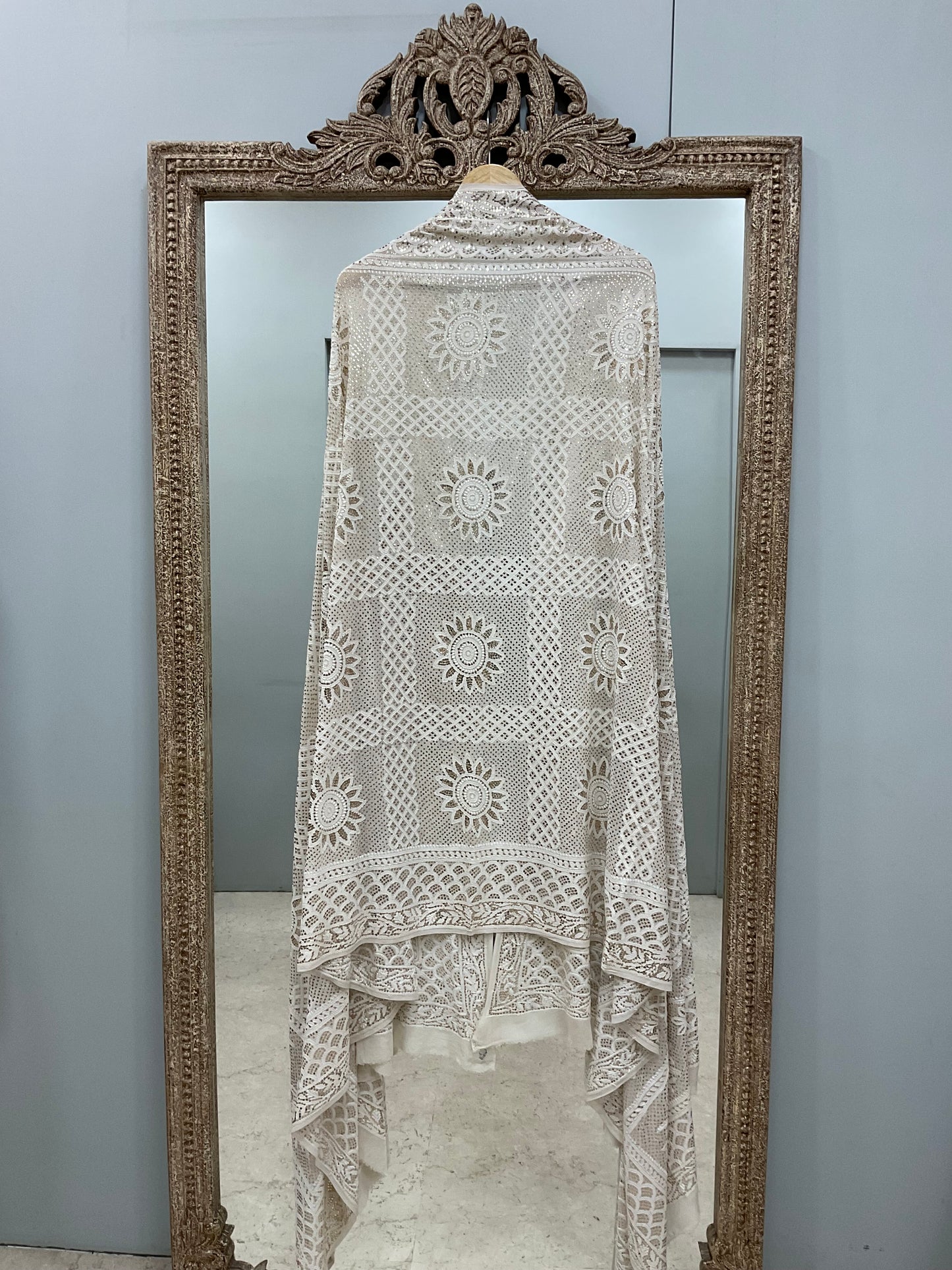 Pure Georgette Heavy Mukaish Designer Dupatta Off White
