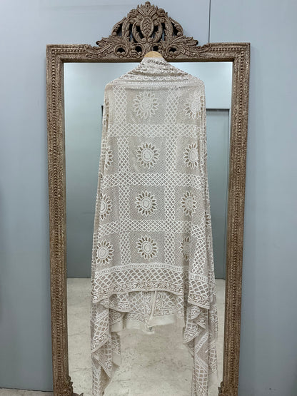 Pure Georgette Heavy Mukaish Designer Dupatta Off White