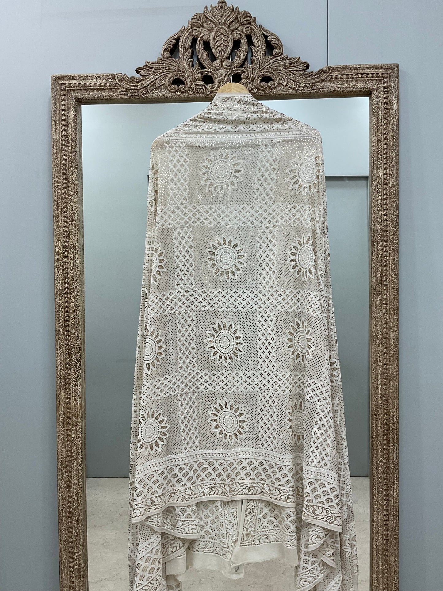 Pure Georgette Heavy Mukaish Designer Dupatta Off White
