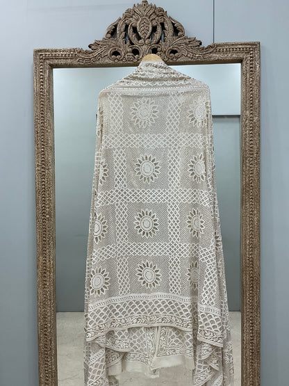 Pure Georgette Heavy Mukaish Designer Dupatta Off White